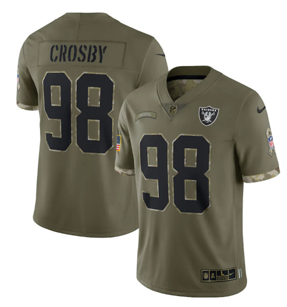 Men's Las Vegas Raiders #98 Maxx Crosby 2022 Olive Salute To Service Limited Stitched Jersey